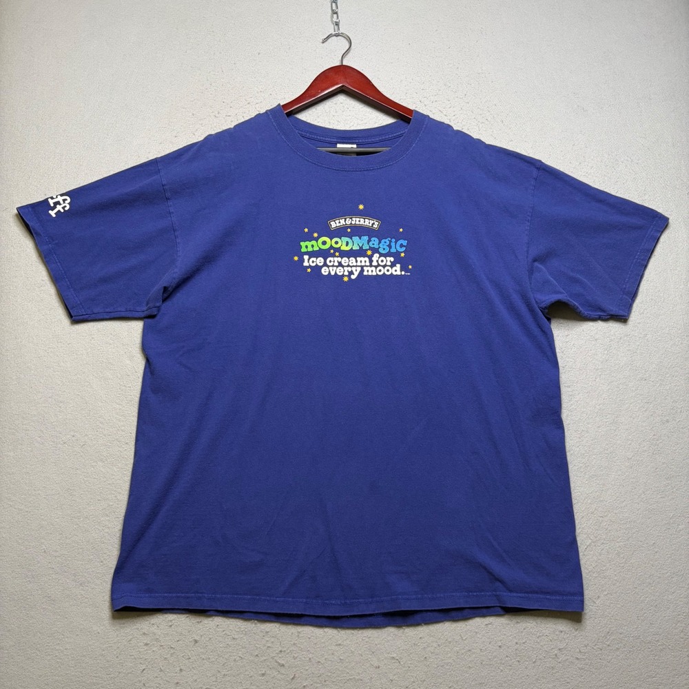 Ben & Jerry's T-Shirt Mens 2XL Blue Mood Magic Vintage Y2K Graphic Staff Tee